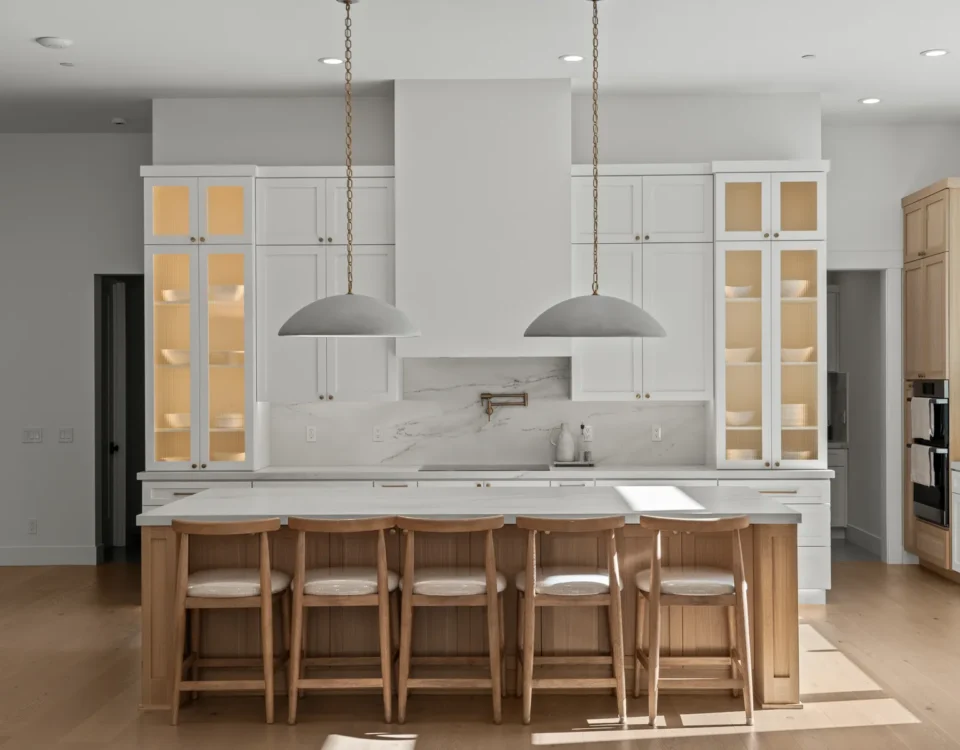 Kitchen remodel on Grice Court in Roseville — quartz island and white shaker cabinets